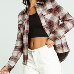 Dickies Plaid Quilted Black White Maroon Button Up Jacket